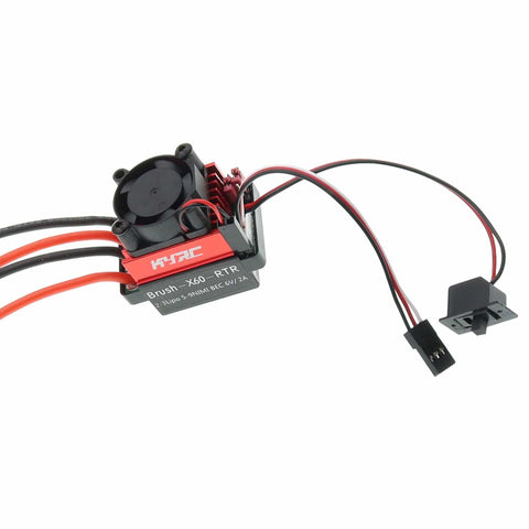 60A Brushed RC ESC With Cooling Fan For One Tenth Scale 4WD RC Trucks Six Volt Two Amp BEC Easy Install High Temperature And Low Voltage Protection Throttle Signal Loss Protection T Plug Compatible