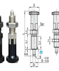 Rock Solid Self Locking Plunger Pin With Fine Thread Indexing Positioning Knob And Alignment Dowel for heavy duty machine use.