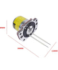 LBLYTO ABS pump motor assembly; silver housing, yellow label, two white leads (front view)