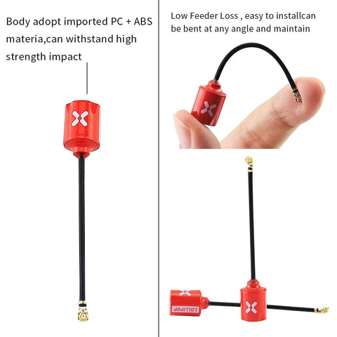 Lollipop FPV 5.8G RHCP UFL Antenna For RC Drones Dope Small 65mm High Gain 2.5dBi, Easy Install, Red PC+ABS material, Low Feedline Loss