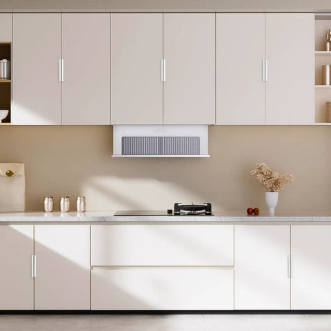 White Kitchen Cabinet Handles With 2.52 Inch Hole Centers Ergonomic Concealed Finger Edge Pulls in modern kitchen