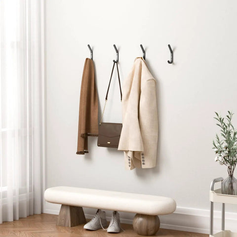 10 Pack Black Wall Hooks With 3.2 Inch Double Hooks For Coats Hats Bags And Keys, Wall Mounted in Modern Entryway