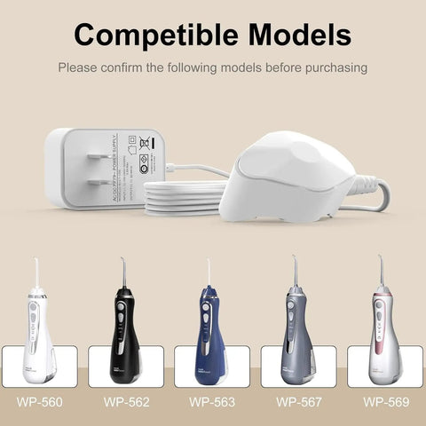 Magnetic Replacement Charger Cord For Water Flosser, Compatible With WP 560 562 563 567 569 models shown with charger.