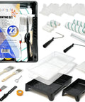 23 Piece Ultimate DIY Decorating And Painting Toolkit With 9 Inch And 4 Inch Roller Kits, brushes, frames, and trays.