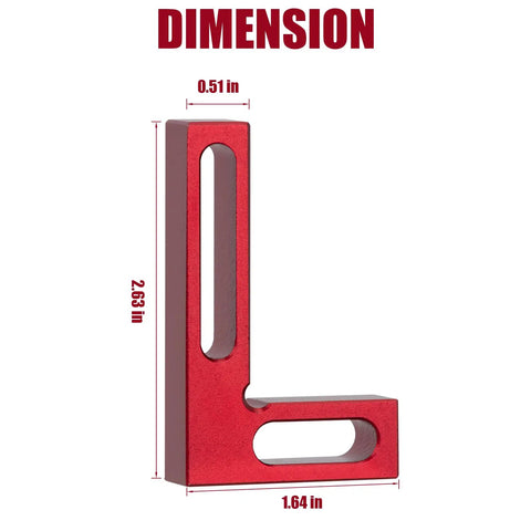90 Degree Mini Positioning Square for Woodworking, Aluminum Alloy Carpenter Corner Tool With Anodized Finish, Lightweight, Durable Precision Edge Checker for Squareness and Tool Alignment, Ideal for DIY and Pro Projects. Red L-square showing 2.63 x 1.64 x 0.51 in