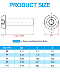 Top Shelf Heavy Duty Button Head Socket Cap Screws, 20 Pack Number 10-32 By 3/8 Inch 304 Stainless Steel product size diagram.