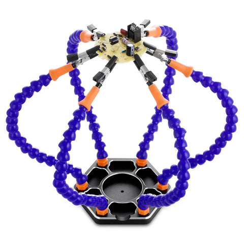 Six Flexible Arm Soldering Clamp Handy Third Hand Tool with adjustable helping hands for PCB soldering, electronics hobby.