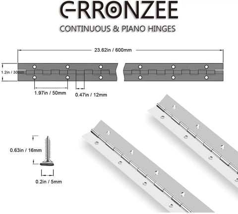 Tough As Nails 304 Stainless Steel Piano Hinge 24 Inch Continuous Hinge With Pre Drilled Holes Rust Resistant Body Ships Complete With Mounting Screws.