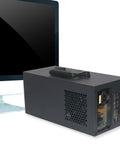 Heavy Duty Metal EGPU Dock With Usb4 Type C Providing 40Gbps Transfer and Fast Charging connected to a desktop monitor.