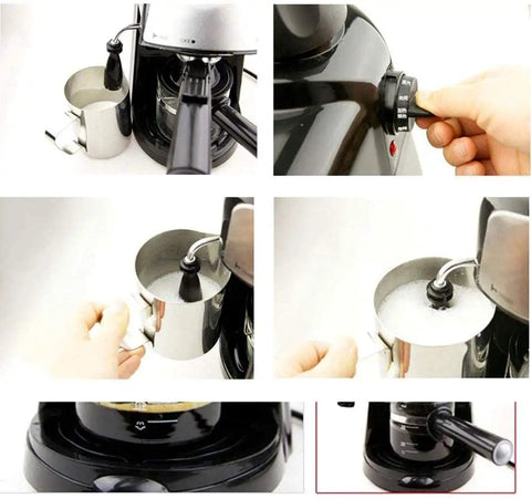 Top Shelf Espresso Coffee Machine With Quick Steam Milk Frother For Creamy Cappuccinos And Bold Lattes Compact Five Bar Brewer Hits Different For Daily Coffee Rituals in use with milk frother.