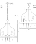 Dimensions diagram of Three-Light Farmhouse Pendant Chandelier with Hanging Wood Accents in Light Oak and Black Finish