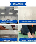 Built Tough 4x180 Feet White Vapor Barrier Tape Heavy Duty Waterproof Crawlspace Sealant for insulation and metal building joints.