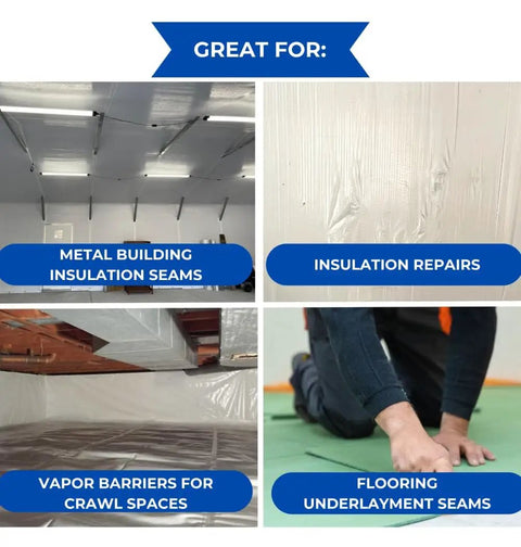 Built Tough 4x180 Feet White Vapor Barrier Tape Heavy Duty Waterproof Crawlspace Sealant for insulation and metal building joints.