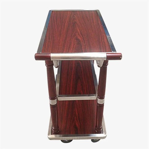 Slick Rolling Three Tier Serving Cart With Deep Storage, Industrial Bar And Wine Trolley On Smooth Glide Casters with wood top.