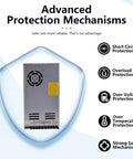 Advanced protection mechanisms on Built Tough And No Nonsense 350W Ac Dc Switching Power Supply 12V 29A enclosed unit.