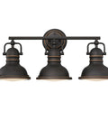 Vintage Style Three-Light Indoor Vanity Light Fixture In Oil Rubbed Bronze With Highlights And Frosted Prismatic Acrylic Lens