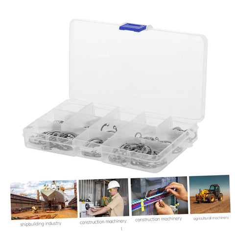 150 Piece Stainless Steel Snap Rings C Clip Retaining Ring Kit For Shafts in compartment box open view