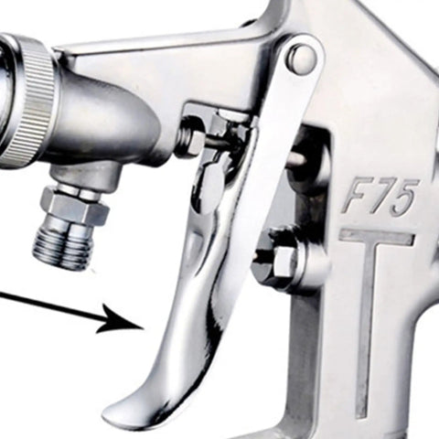 Pneumatic Paint Spray Gun With Huge 400ml Pot For Auto Body Shops And Car Care showing the trigger mechanism and metal build.