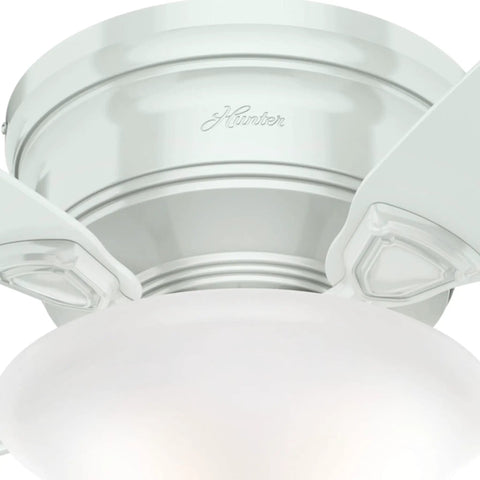 Low Profile 48 Inch White Ceiling Fan With LED Light Kit And Pull Chain Whisper Wind Motor For Quiet Operation close-up view