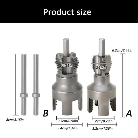 Super Tough 20Mm And 25Mm Water Pipe Threader Attachment For Electric Drill, sizes 21mm and 27mm for quick installation.