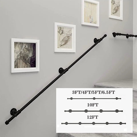 Indoor 3Ft Metal Stair Handrail Two Section Grab Rail For Disabled Elderly on a staircase wall
