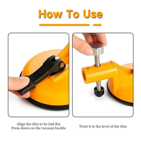 Adjustable Vacuum Suction Seam Clamp For Floor Gap Fixing And Tile Alignment, showing use of pro grade heavy duty rubber cups
