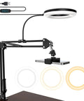 Overhead Camera Mount With Ring Light 6 Inch Reach Adjustable Articulating Arm for iPhone Camera and Webcam on desk