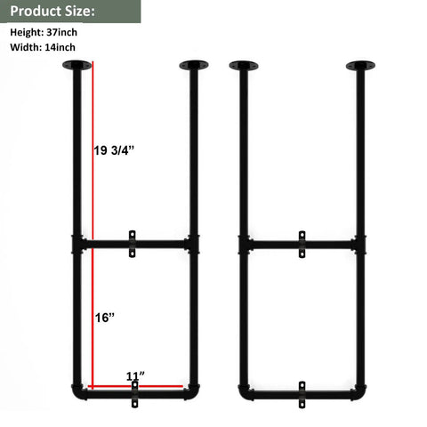 Two Tier Ceiling Mount Pipe Shelf Brackets Black Steel U Shape Industrial Shelf Supports for 10 7/8 Inch Plank 37 Inch Long
