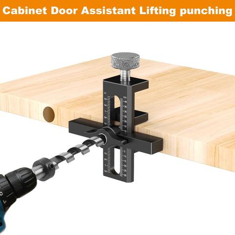 2 in 1 Cabinet Door Mounting Jig With Adjustable Positioner For Frameless Or Face Frame Doors. Precision tool for secure drilling.