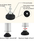 Four Pack Heavy Duty Furniture Leveling Feet With Round Base Screw On Glides For Tables And Chairs Lock Tight Stability And Smooth Glide Action Solid Build That Goes Hard In Black And Silver, showing adjustable height feature.