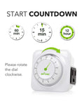 No Fuss Turn Dial Countdown Timer With 3-Prong Grounded Outlet Up To 12 Hour Countdown In 15 Minute Increments Energy Saving display