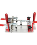 Coping Sled For Router Table With Adjustable Clamp Pro Grade Safety Push Sled Rail Coping Jig featuring red levers and dust shield.