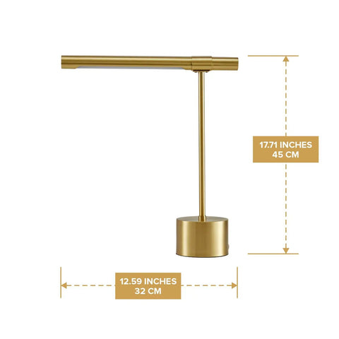 Side view of the All Brass Mid Century Desk Lamp With Polished Brass Finish Modern Gold Bankers Shade 18 Inch LED Light Adjustable Table Lamp