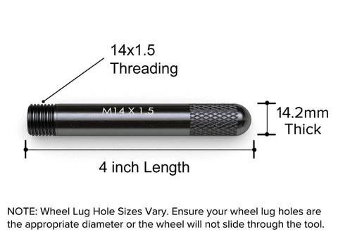 Wheel Hanger Alignment Pin Guide Tool For Lug Hole Alignment And Hub Support Metric M14x1.5 Threads, 4 inch long, knurled end