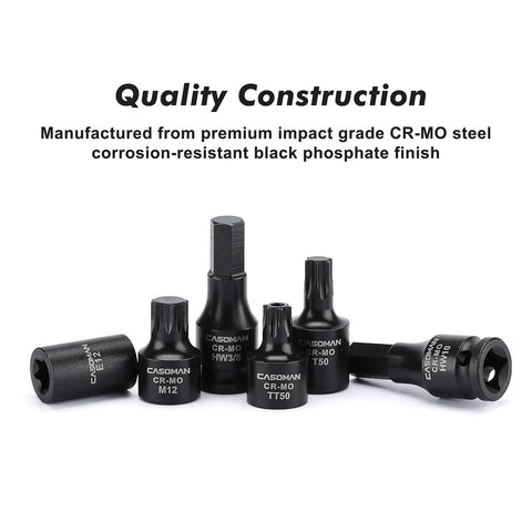 Three Eighths Inch Drive Impact Socket Set With Master Hex And Torx Bits Chromoly Steel SAE And Metric Impact Grade