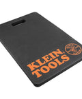 Knee Pad With Handy Handle For Kneeling, 1 Inch Thick NBR Foam Kneeling Pad in black with orange logo and handle opening.