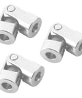 Three silver aluminum universal joint couplers for RC cars/robots, 3.17–4 mm bore.