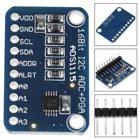 Four Channel 16 Bit I2C ADC Module With Programmable Gain Amplifier For Microcontrollers High Precision Analog Front End ADS1115.