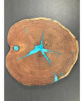 16 Inch Handcrafted Lazy Susan Charcuterie Board With Turquoise Painted Wood Rotating Serving Tray For Cheese And Snacks