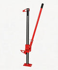 33 Inch 7000 Lbs Farm Jack With Ratcheting High Lift Mechanism Beefy Heavy Duty Off Road Utility Jack with red bumper lift.
