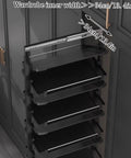 Slick Pull Out Shoe Rack For Mounted Closet With 17 Tier Adjustable Metal Shelves That Expand 33.5 Inches Deep shown in pull-out position.