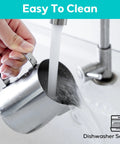 Milk Frothing Pitcher 350ml Stainless Steel With Sharp Spout For Cappuccino And Latte Art being rinsed under water