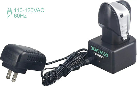 Joyani Cordless Electric Fabric Scissors Charger with plug, designed for battery operated power shears with dual lithium batteries.