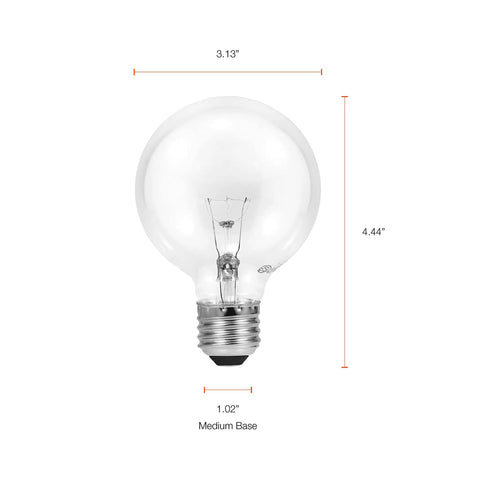 Incandescent G25 Decor Globe Light Bulb 40W Dimmable E26 Medium Base Clear Warm White 2850K 6 Pack Great Value For Bathrooms Floor Lamps