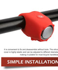 120dB Waterproof Silicone Bicycle Horn With 6 Sound Options Universal Handlebar Alarm For Adults Kids Bikes Scooters Ebikes Loud As Heck City Warning Bell Red, red silicone mount on black handlebar