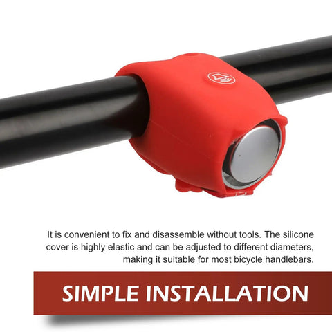120dB Waterproof Silicone Bicycle Horn With 6 Sound Options Universal Handlebar Alarm For Adults Kids Bikes Scooters Ebikes Loud As Heck City Warning Bell Red, red silicone mount on black handlebar