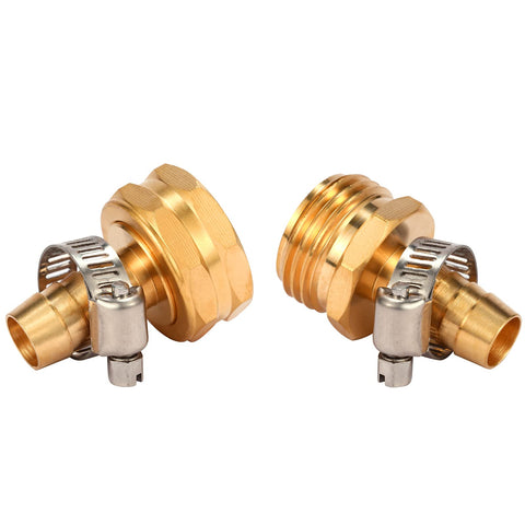 Brass Garden Hose Connector Repair Kit With Stainless Clamp Fits One Half Inch Water Hose Fitting Barb To Three Quarter Inch GHT Leak Proof Quick Connect DIY Friendly Easy To Install Durable