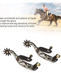 Western Cowboy Spurs With Cowhide Strap Belt Set For Riding And Competition, Vintage Carved Bronze Low Carbon Steel Spurs