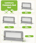 71 Inch Toddler Bed Rail Guard Fold Up Baby Side Rail With Reinforced Anchors, mesh panels, multiple sizes shown, breathable fabric
