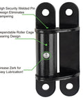 Beefy 7 Inch Face Mount Gate Hinges Bolt On Weld On Roller Bearing For Large Driveway Gates Up To 1100 Pounds 2062P Lubricable Iron Gate Hinge Pair With 180 Degree Swing, black steel hinge with grease zerk